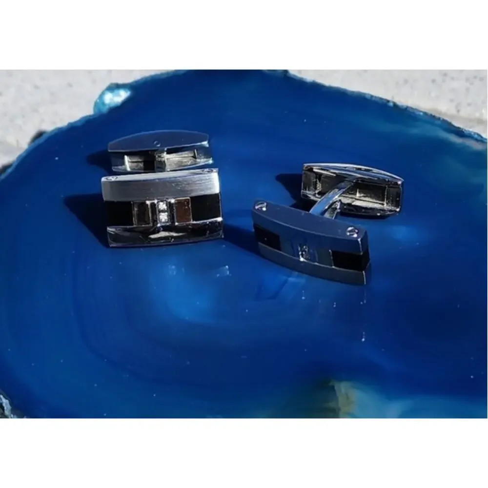 Vintage Rectangle Diamond Polished Stainless Steel Titanium 18k Gold Cufflinks